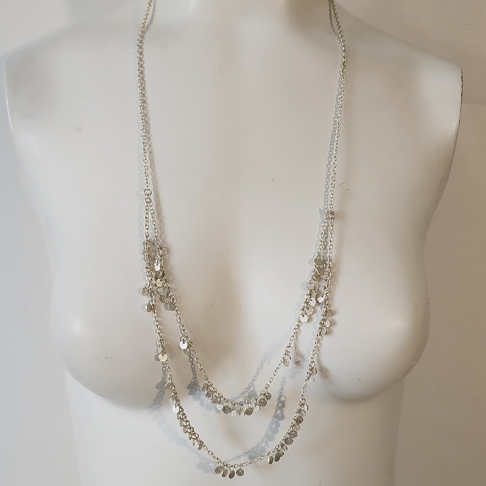 American Eagle Outfitters Silver Multi-Layer Coin Charm Necklace